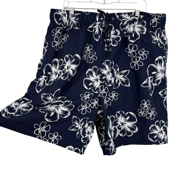 KingSize Big Tall Mens Hibiscus Print 8" Swim Trunks size 2X Navy Blue KS Island - Picture 2 of 7